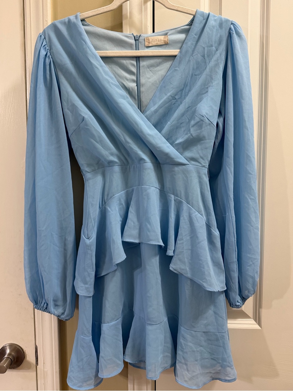 Altar'd State Sky Blue Tiered Ruffle Wrap Mini Dress